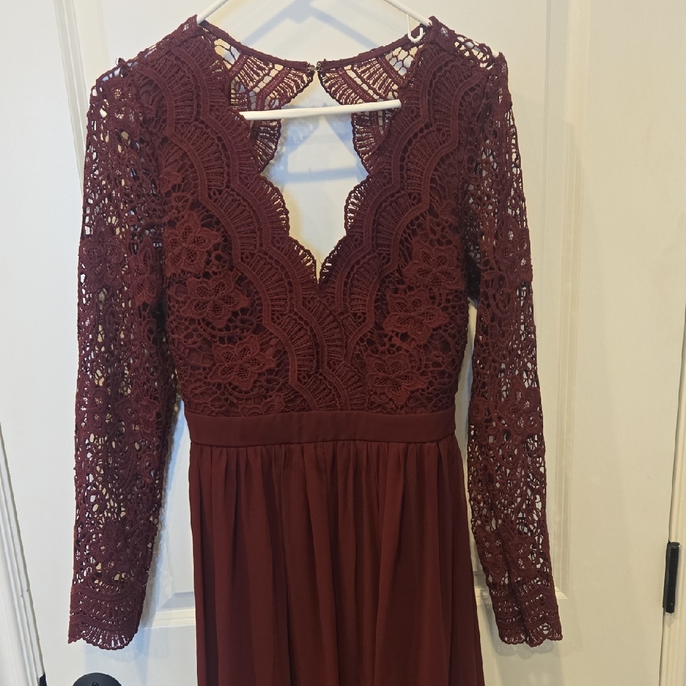 Lulu's Burgundy Lace Long Sleeve Dress